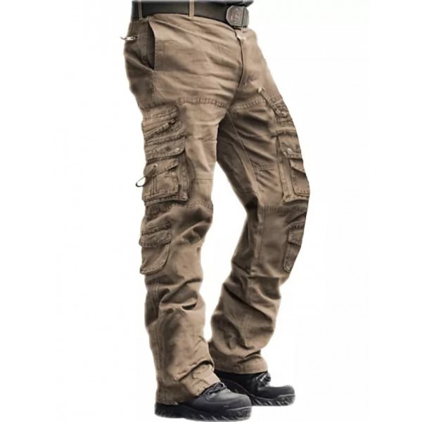 Men's Outdoor Vintage Washed Cotton Washed Multi-pocket Tactical Pants multi-pocket cargo pants straight pants trousers work pants khaki green