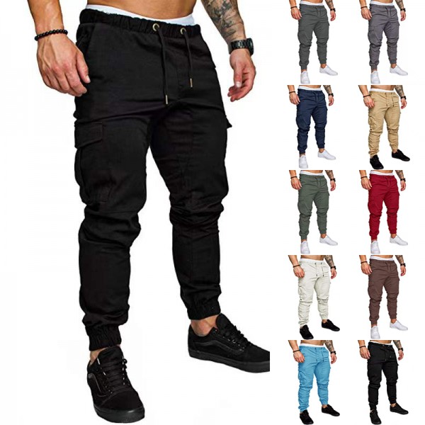 Men's Casual Streetwear Jogger Tactical Cargo Trousers Drawstring Full Length Pants Micro-elastic Solid Colored Cotton Blend Breathable Loose White Black Blue Wine Army Green S M L XL XXL