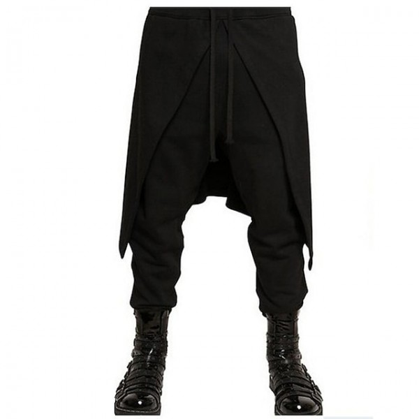 Men's Harem Pants Drawstring Baggy Solid Color Breathable Lightweight Full Length Pants Party Halloween Cotton Blend Casual Hip-Hop Black Micro-elastic