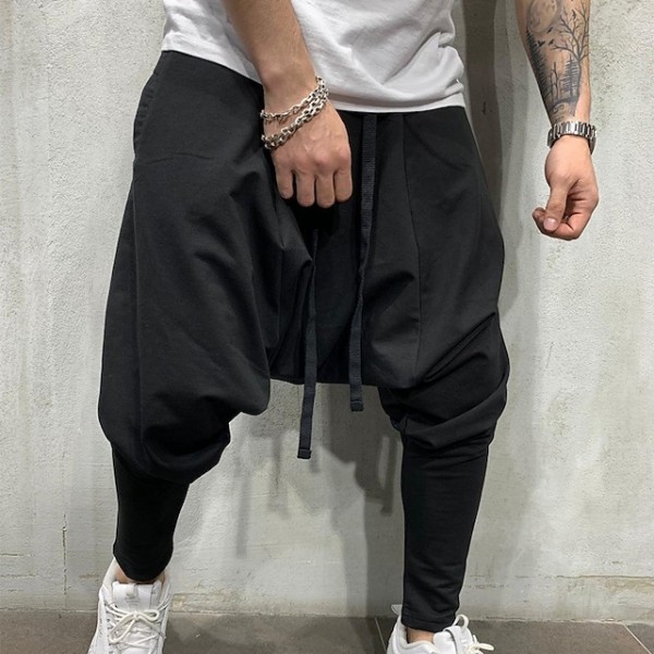 Men's Harem Baggy Solid Color Breathable Lightweight Full Length Pants Casual Daily Cotton Casual Hip-Hop Green White Micro-elastic