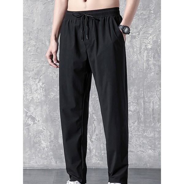 Men's Straight Sweatpants Trousers Pocket Drawstring Solid Color Breathable Outdoor Full Length Pants Casual Daily Stylish Casual Black / Red Black Micro-elastic / Winter