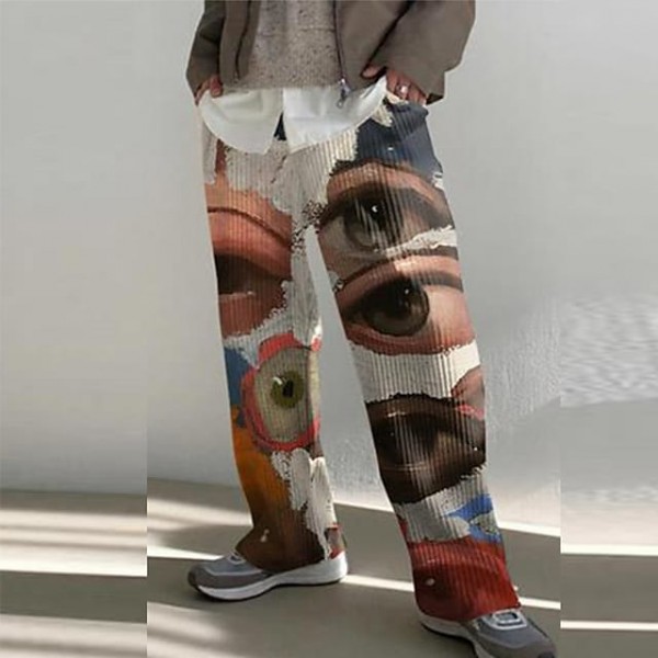 Men's Straight Trousers Drawstring Elastic Waist 3D Print Cartoon Graphic Prints Comfort Soft Pants Casual Daily Sports Fashion Light Brown Brown / Elasticity