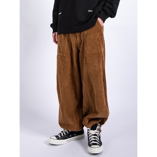 Men Corduroy Wide Leg Pants Elastic Waist Stretch Trousers Loose Fit Long Palazzo Pants Trousers