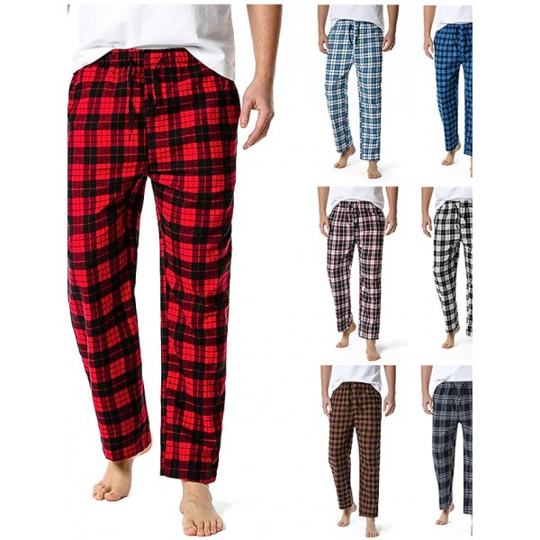 Men's Chinos Pajamas Plaid Checkered Full Length Pants Home Christmas Basic Loose Fit Smoky gray Black Micro-elastic