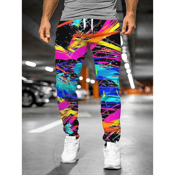 Men's Joggers Sweatpants Trousers Drawstring 3D Print Elastic Waist Graphic Color Block Abstract Outdoor Sports Full Length Pants Casual Daily Designer Casual / Sporty Rainbow Micro-elastic