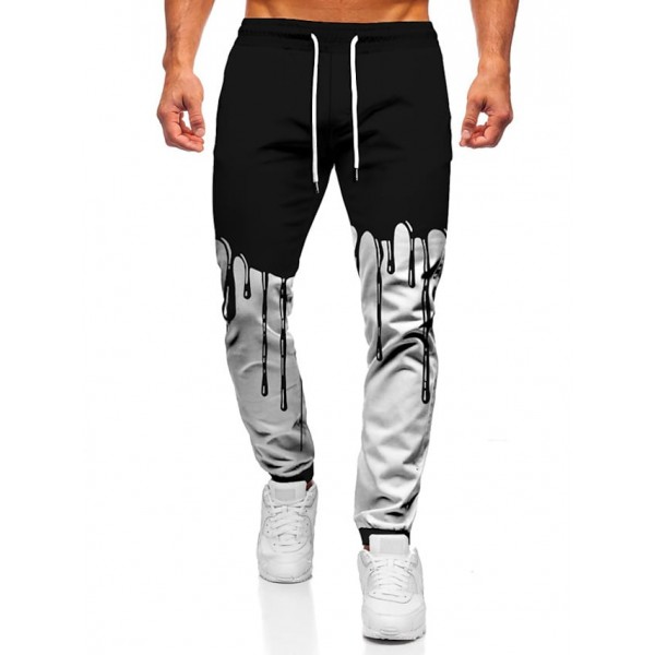 Men's Joggers Sweatpants Trousers 3D Print Elastic Drawstring Design Graphic Color Block Breathable Soft Full Length Pants Casual Daily Fashion Streetwear Black / White Black+Grey Micro-elastic