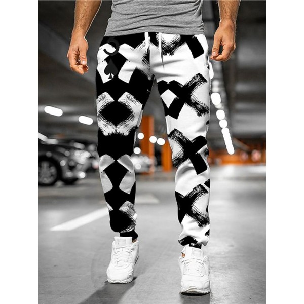 Men's Joggers Sweatpants Trousers Drawstring 3D Print Elastic Waist Graphic Color Block Outdoor Sports Full Length Pants Casual Daily Designer Casual / Sporty Black Micro-elastic / Elasticity