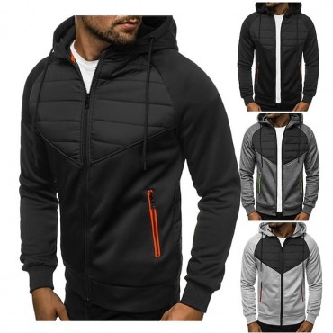 Men's Sweater Zipper Hooded Sweater Jacket Stitching Cardigan Thermal Warm for Autumn Winter