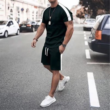 Men's Tracksuit Stripe Pocket Minimalist Crew Neck Color Block Sport Athleisure Clothing Suit Short Sleeve Lightweight Soft Sweat Out Leisure Sports Running Everyday Use Street Casual Athleisure