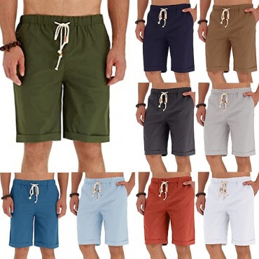 Men's Shorts Drawstring Pocket Linen Solid Color Sport Athleisure Bottoms Breathable Soft Comfortable Everyday Use Street Casual Daily Activewear Outdoor