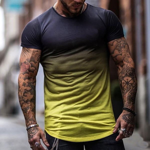 Men's Running Shirt Crew Neck Color Gradient Sport Athleisure Tee Tshirt Shirt Short Sleeve Breathable Quick Dry Moisture Wicking Soft Fitness Gym Workout Running Jogging Exercise Athletic Athleisure