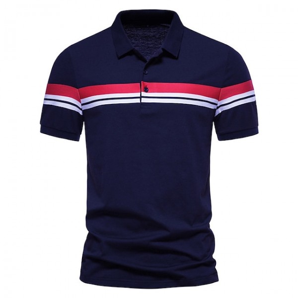 Men's Golf Shirt Striped Button Down Collar Black Navy Blue Casual Daily Tops Fashion Casual