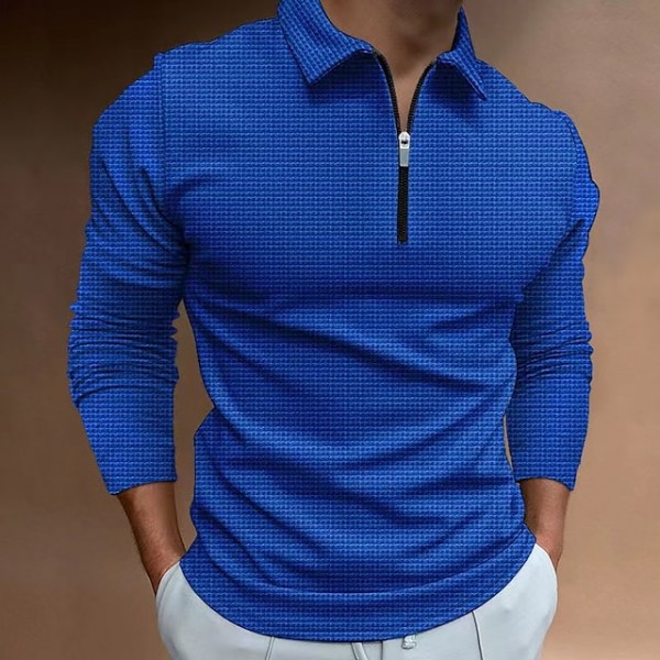 Men's Golf Shirt Solid Color Tartan Turndown White Black Blue Gray Khaki Long Sleeve Hot Stamping Going out Gym Patchwork Zipper Slim Tops Sportswear Casual