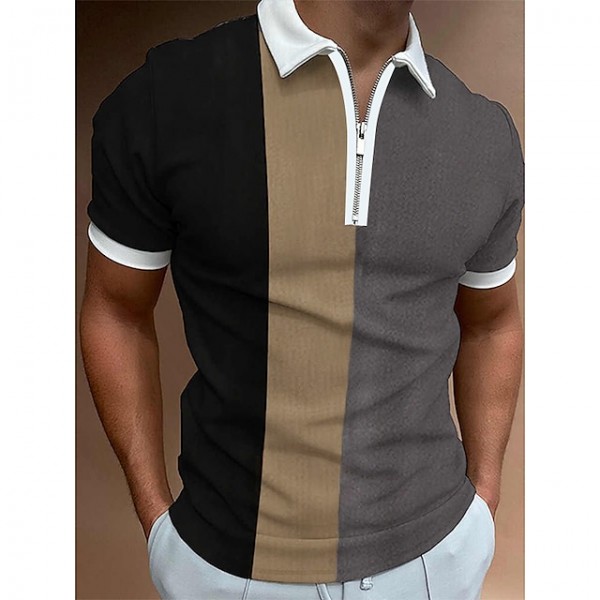 Men's Golf Shirt Print Color Block Turndown Casual Daily Street Zipper Print Short Sleeve Tops Casual Fashion Breathable Comfortable Blue Gray Brown Summer Shirt Quick Dry