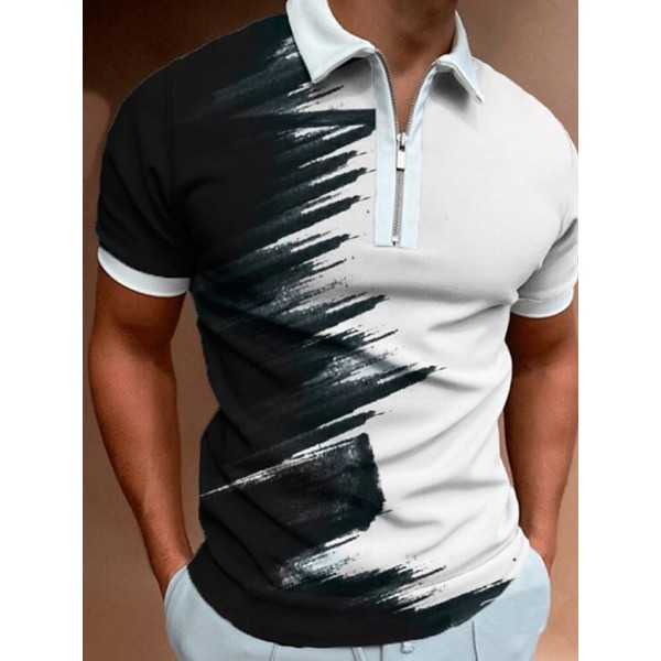 Men's Golf Shirt Other Prints Camouflage Color Block Classic Collar Street Casual Zipper Patchwork Short Sleeve Tops Casual Fashion Classic Streetwear Black / White Summer Shirts