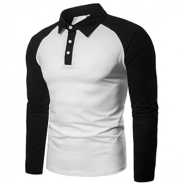 Men's Golf Shirt Color Block Turndown Black / White Long Sleeve Street Daily Patchwork Button-Down Tops Fashion Casual Comfortable Big and Tall / Sports