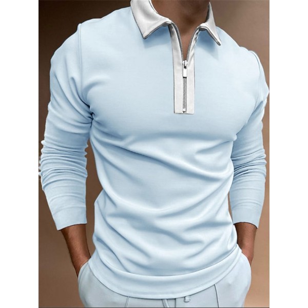 Men's Golf Shirt Solid Color Collar Street Daily Zipper Long Sleeve Tops Cotton Sportswear Casual Fashion Comfortable Blue / Fall / Winter/Summer