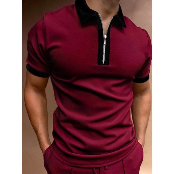 Men's Golf Shirt Solid Color Collar Wine White Black Gray Short Sleeve Outdoor Street Zipper Tops Fashion Casual Breathable Comfortable