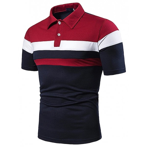 Men's Golf Shirt Tennis Shirt Simple Collar Shirt Collar Sports & Outdoor Causal Patchwork Short Sleeve Tops Cotton Casual Daily Casual / Sporty Light gray Red Navy Blue/Summer