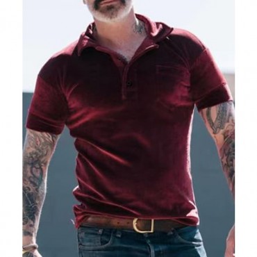 Men's Golf Shirt Solid Color Turndown Wine Short Sleeve Outdoor Street Button-Down Tops Vintage Streetwear Lightweight Casual / Summer / Spring / Summer