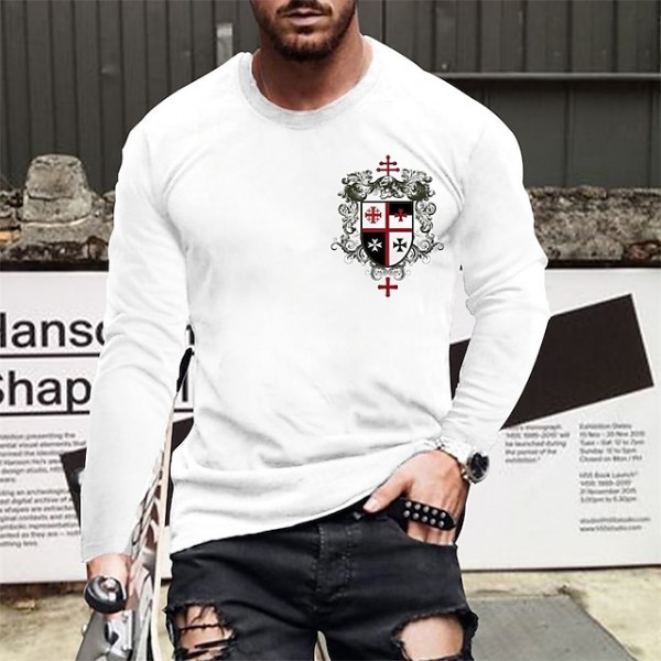 Men's T shirt Tee Graphic Letter Crew Neck White Long Sleeve Hot Stamping Street Daily Print Tops Fashion Designer Casual Comfortable / Sports