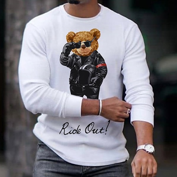 Men's T shirt Tee Graphic Toy Bear Crew Neck White Long Sleeve Hot Stamping Street Daily Print Tops Fashion Designer Casual Comfortable / Sports