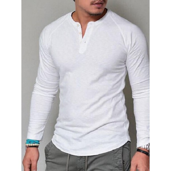 Men's T shirt Tee Tee Solid Colored Henley Green White Black Army Green Grey Long Sleeve Daily Tops Basic Classic Muscle Big and Tall / Wet and Dry Cleaning