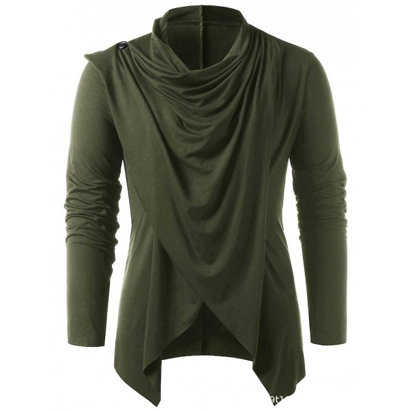 men's retro knight solid heap collar long sleeve t-shirt casual loose asymmetrical punk pullover blouse tops army green