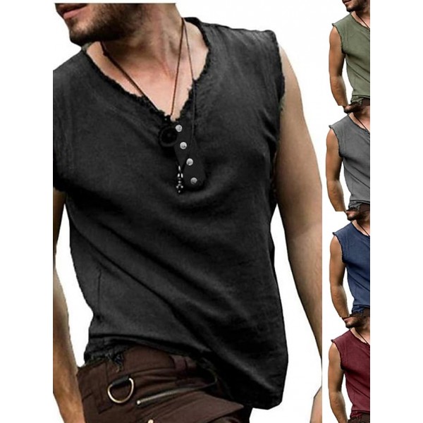 Men's T shirt Tee Solid Color V Neck Green Black Blue Gray Wine Sleeveless Casual Daily Tops Sports Fashion Lightweight Muscle / Summer / Summer