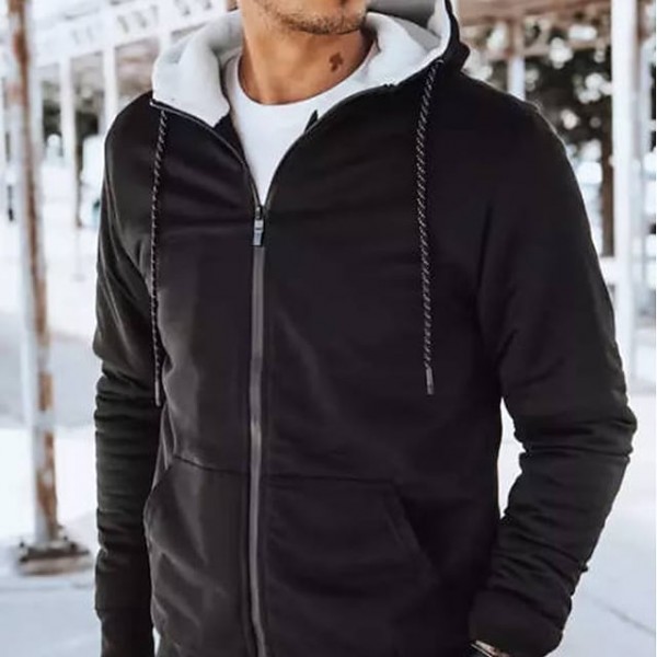 Men's Full Zip Hoodie Fleece Jacket Solid Color Zipper Daily Holiday Going out non-printing Fleece Casual Streetwear Hoodies Sweatshirts  Black