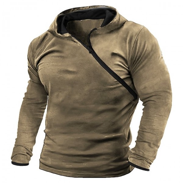 Men's Zip Hoodie Sweatshirt Pullover Solid Color Zipper Sports & Outdoor Daily Sports Basic Vintage Hoodies Sweatshirts  Long Sleeve Brown / Spring / Fall