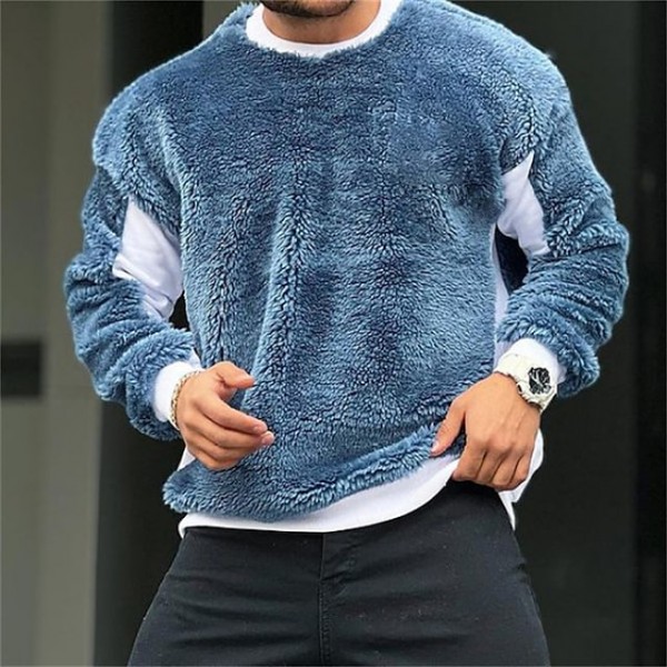 Men's Sweatshirt Pullover Fleece Solid Color Patchwork Daily Holiday Going out non-printing Casual Streetwear Hoodies Sweatshirts  Blue