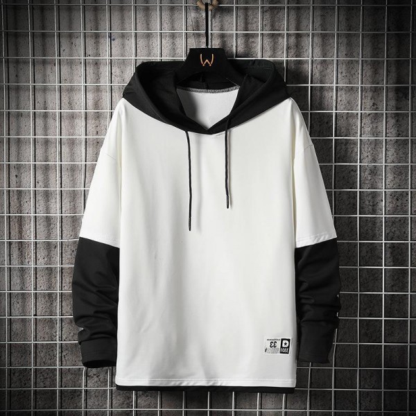 Men's Hoodie Pullover Hoodie Sweatshirt Hooded Color Block Patchwork Casual Daily Holiday non-printing Streetwear Casual Hoodies Sweatshirts  Long Sleeve White Black