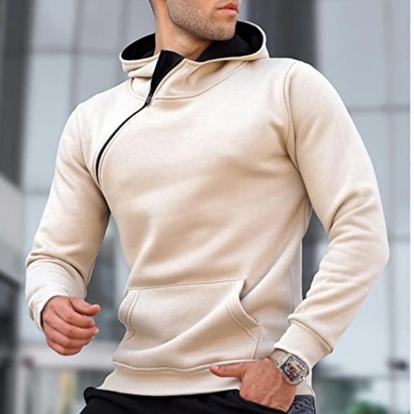 Men's Pullover Hoodie Sweatshirt Pullover Solid Color Front Pocket Quarter Zip Daily Holiday Going out non-printing Streetwear Casual Hoodies Sweatshirts  Long Sleeve Wine Red Light Khaki.