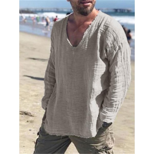 Men's Casual Shirt Solid Color V Neck Gray Wine Light gray Long Sleeve Outdoor Street Tops Fashion Casual Breathable Comfortable