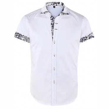 Men's Shirt Floral Color Block Turndown White Black Red Navy Blue Short Sleeve Street Casual Button-Down Tops Sports Fashion Classic Comfortable / Summer / Summer