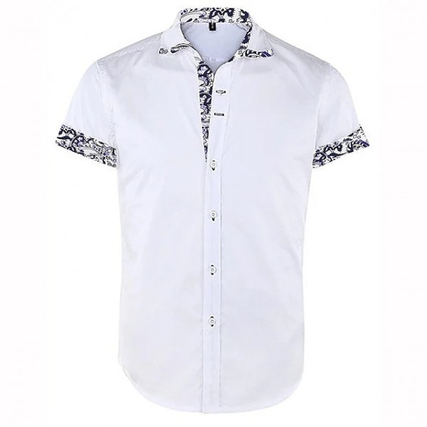 Men's Shirt Floral Color Block Turndown White Black Red Navy Blue Short Sleeve Street Casual Button-Down Tops Sports Fashion Classic Comfortable / Summer / Summer