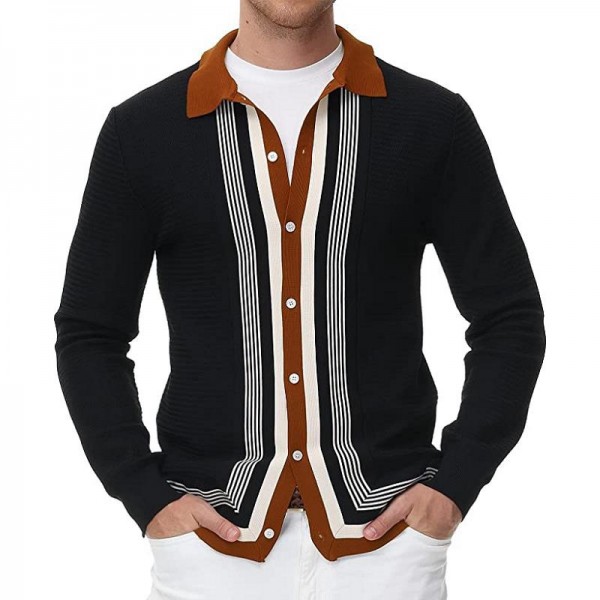 Men's Shirt Shirt Jacket Striped Turndown Black Long Sleeve Outdoor Street Braided Button-Down Tops Basic Fashion Casual Breathable / Summer / Spring / Summer