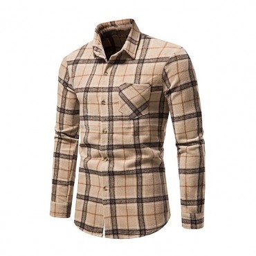 Men's Shirt Shirt Jacket Plaid Turndown Blue Light Brown Brown Long Sleeve Outdoor Street Button-Down Tops Fashion Casual Breathable Comfortable