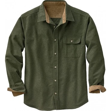 Men's Flannel Shirt Shirt Jacket Solid Color Turndown Army Green Long Sleeve Street Daily Button-Down Tops Fashion Casual Comfortable / Beach