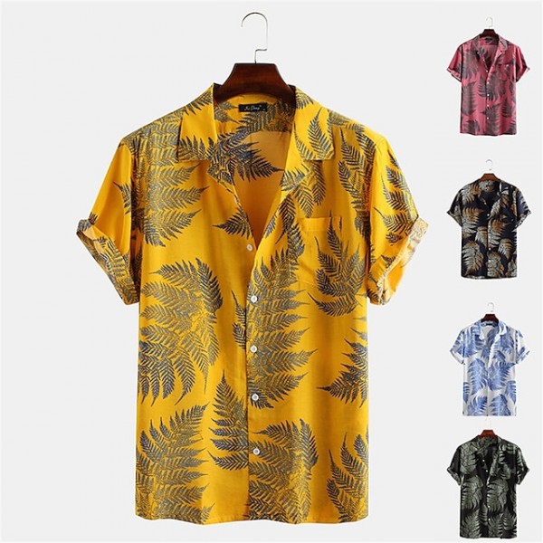 Men's Shirt Floral Collar Turndown Green Pink Yellow Light Blue Short Sleeve Print Normal Outdoor Street Button-Down Regular Fit Tops Polyester Fashion Casual Hawaiian Breathable / Summer / Washable