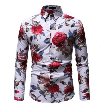 Men's Shirt Graphic Classic Collar White Black Long Sleeve Going out Club Print Tops Boho Streetwear / Summer / Summer / Beach