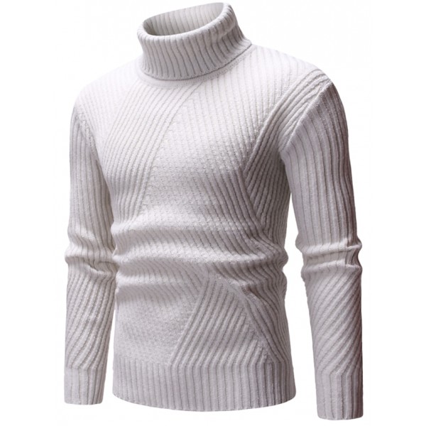 Men's Pullover Jumper Knit Knitted Solid Color Turtleneck Stylish Casual Daily Fall Winter Black Beige S M L / Long Sleeve / Long Sleeve