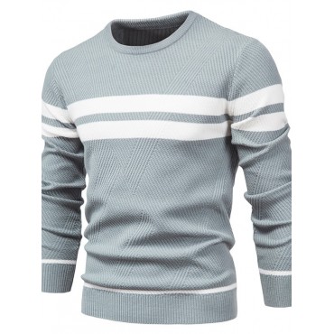 Men's Sweater Pullover Jumper Knit Knitted Striped Crew Neck Stylish Home Daily Fall Winter Black Blue M L XL / Long Sleeve / Long Sleeve