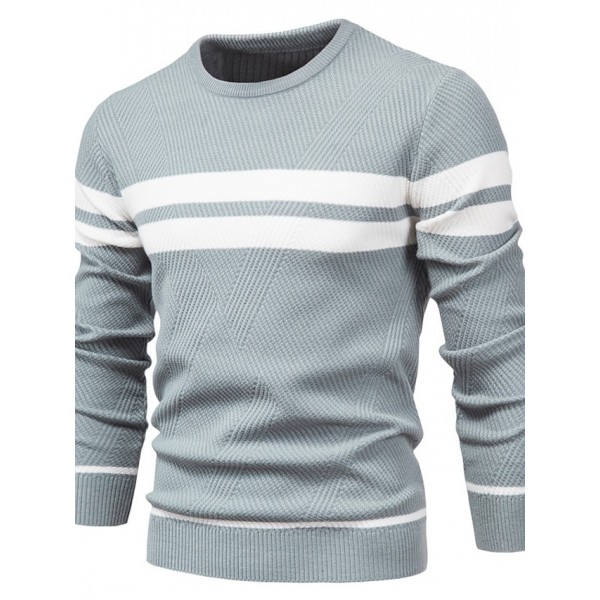 Men's Sweater Pullover Jumper Knit Knitted Striped Crew Neck Stylish Home Daily Fall Winter Black Blue M L XL / Long Sleeve / Long Sleeve