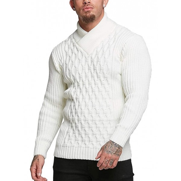 Men's Pullover Sweater Jumper Waffle Knit Knitted Solid Color Stand Collar Stylish Basic Daily Holiday Fall Winter White Black M L XL / Long Sleeve