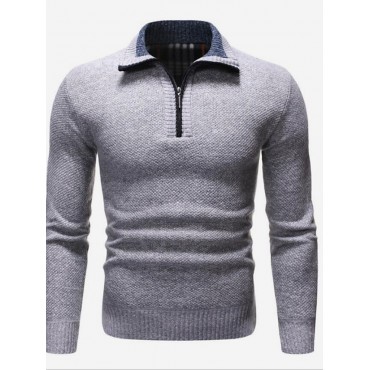 Men's Pullover Jumper Knit Braided Solid Color Stand Collar Casual Outdoor Winter Blue Wine XS S M / Long Sleeve / Regular Fit / Long Sleeve