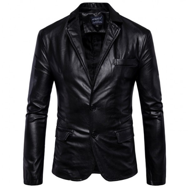 Men's Faux Leather Jacket Professional Winter Regular Coat Shirt Collar Jacket Long Sleeve Solid Colored Black Brown