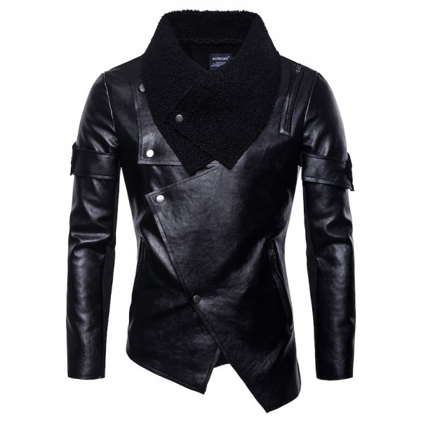 Men's Jacket Daily Fall & Winter Regular Coat Stand Collar Slim Punk & Gothic Jacket Long Sleeve Solid Colored Black