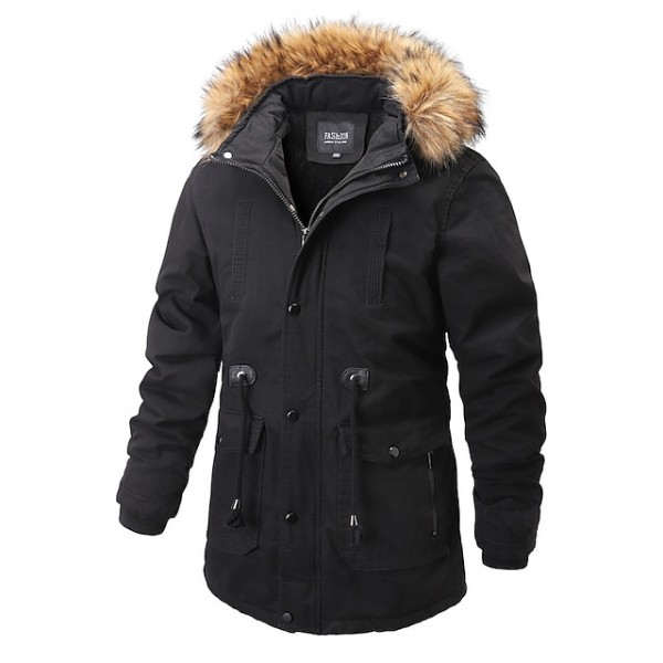 men's winter warm coat hooded outdoor thick jackets with removable faux fur collar hood-black-xs